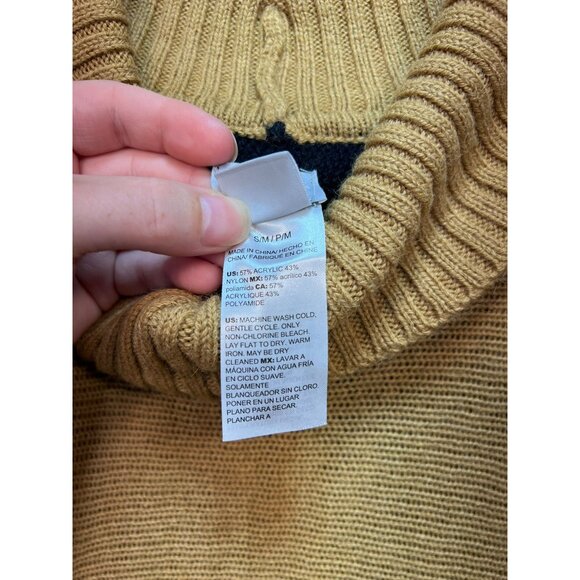 Chico's Women's Turtleneck Poncho Sweater Knit Stretch Size S/M Camel Black - Picture 4 of 11